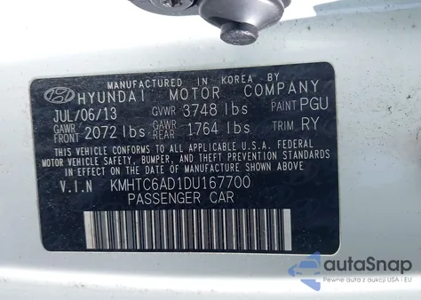 2013 Hyundai Veloster Base W/Red z USA, uszkodzony, nr VIN KMHTC6AD1DU167700